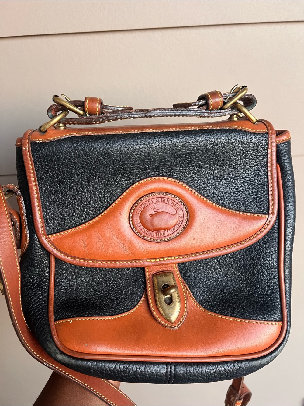 Dooney & Bourke Black and Brown Pebbled Leather Crossbody Bag